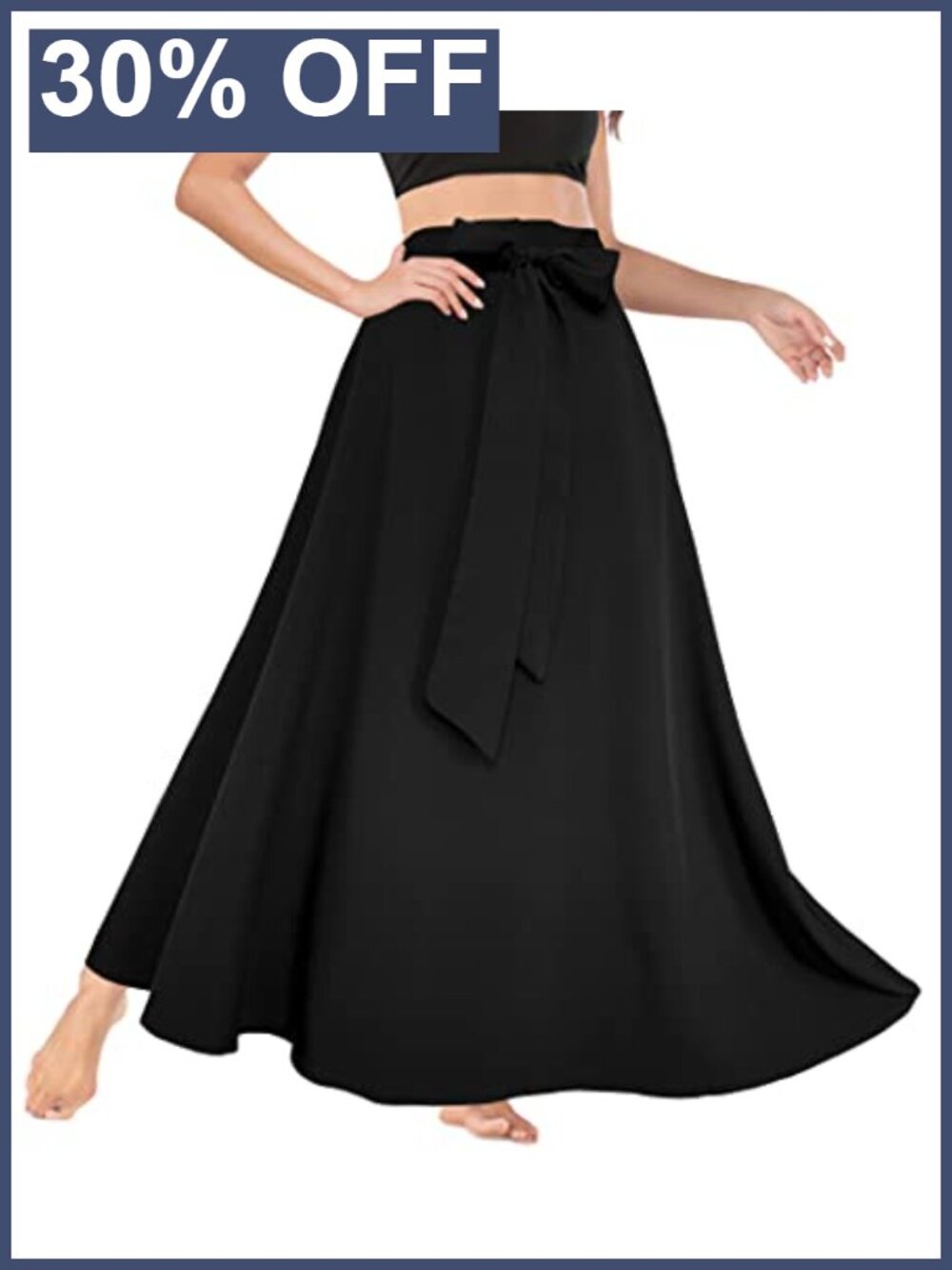 High Waist A-Line Flowy Maxi Skirt with Pockets Tie Front